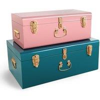 Beautify Set of Two Metal Teal & Pink Storage Boxes