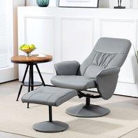 HOMCOM PU Leather Armchair & Footrest Swivel Recliner w/ Ottoman Light Grey