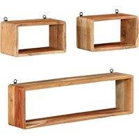 Berkfield Home 3 Piece Wall Cube Shelf Set Soild Acacia Wood in Brown
