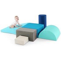Costway Toddlers Foam Climbing Blocks 6 Pcs Climb & Crawl Activity Playset in Navy