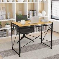 Home Source Folding Compact Desk Storage Hook Wood Metal Office Computer Table in Light Oak
