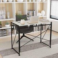 Home Source Folding Compact Desk Storage Hook Wood Metal Office Computer Table in White