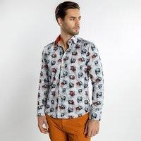 CLAUDIO LUGLI Men's Misty Mustangs & Mares Horse Print Shirt in Grey | Size: 2XL