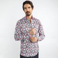 CLAUDIO LUGLI Men's Abstract Distortion Print Shirt in White | Size: XL