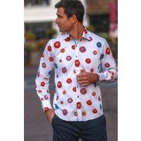 CLAUDIO LUGLI Men's Daisy Flower Print Shirt in White | Size: 2XL
