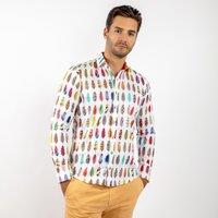 CLAUDIO LUGLI Men's Abstract Printed Feathers Print Shirt in White | Size: 2XL