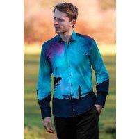 CLAUDIO LUGLI Men's Northern Lights Evolutionary Placement Print Shirt in Green | Size: Large