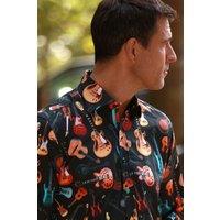CLAUDIO LUGLI Men's Guitar Print Shirt in Black | Size: Large