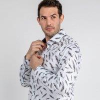 CLAUDIO LUGLI Men's Feathers Floating Print Shirt in White | Size: Large