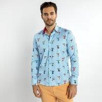 CLAUDIO LUGLI Men's Hummingbird Striped Print Shirt in Blue | Size: 2XL