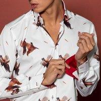 CLAUDIO LUGLI Men's Courtship Pheasants Print Shirt in White | Size: Large