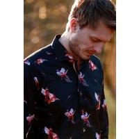 CLAUDIO LUGLI Men's Courtship Pheasants Print Shirt in Black | Size: Medium