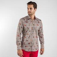 CLAUDIO LUGLI Men's Mustangs On Puppytooth Background Print Shirt in Beige | Size: Large