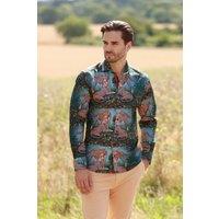 CLAUDIO LUGLI Men's Leopard Safari Print Shirt in Green | Size: Large