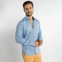 CLAUDIO LUGLI Men's Knitted Classic Jacquard Shirt With Multicoloured Stripe Insert in Bright Blue | Size: XL