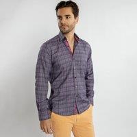 CLAUDIO LUGLI Men's Knitted Classic Jacquard Shirt With Multicoloured Stripe Insert in Purple | Size: XL