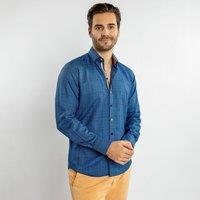 CLAUDIO LUGLI Men's Knitted Classic Jacquard Shirt With Multicoloured Stripe Insert in Navy | Size: XL