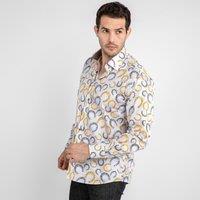 CLAUDIO LUGLI Men's Horseshoe Equestrian Print Shirt in White | Size: Large