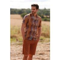 CLAUDIO LUGLI Men's Linen Paint Brush Strokes Men Short Sleeve in Brown | Size: XL