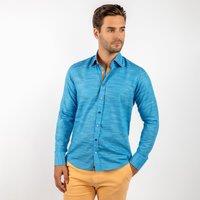 CLAUDIO LUGLI Men's Pastel Knitted Cotton Classic Shirt in Navy | Size: XL