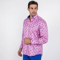 CLAUDIO LUGLI Men's Grand Prix Stripes Print Shirt in Pink | Size: XL