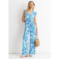Blue Floral Ruffle Sleeeves Jumpsuit