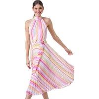 Stripe Print Pleated Midi Dress