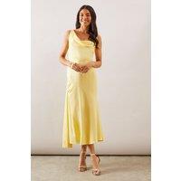 Wallis Women's Satin Asymmetric Midaxi Dress in Yellow | Size: 14