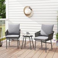 OUTSUNNY Rattan Bistro Set, Balcony Table & Chairs with 4 Cushions, Grey | Size: 2 Seater