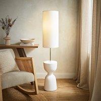 ValueLights Esme Linen Tall Lamp Shade Ceramic Table Midi Floor Lamp in Cream