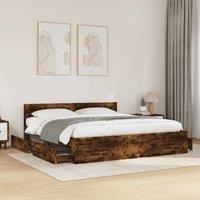 Berkfield Home Bed Frame with Headboard without Mattress Smoked Oak 200x200 cm in Brown