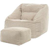 icon Bean Bag Armchair & Footstool Jumbo Cord Bundle in Natural