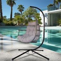 Alivio Hanging Egg Chair Basket Chair with Cushion, Swing Egg Chair for Indoor Outdoor Patio Garden - Black