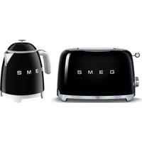 Smeg Mini Kettle & 2 Slice Toaster, 0.8L 50's Style Retro Range, in Black