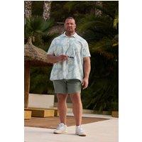 BadRhino Men's Palm Leaf Linen Shirt in Pale Blue | Size: 5-6XL
