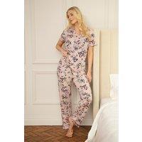 Camille Women's Lightweight Floral Print Pyjama Set in Mauve | Size: 18-20