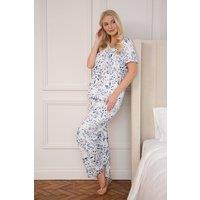 Camille Women's Lightweight Floral Print Pyjama Set in Blue | Size: 14-16