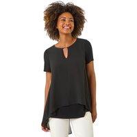 Roman Women's Ring Front Chiffon Overlay Top in Black | Size: 10