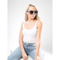 SVNX Women's Black Oversized Square Sunglasses With Silver Rhinestone Embellishment