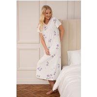 Camille Women's Luxury Floral Short Sleeve Nightdress in Lilac | Size: 14-16