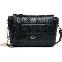 JFY Women's Weaved Pattern Zip Top Closure Flap Cross Body Bag in Black