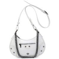 JFY Women's Chunky Metal Chain Handle Crocodile Skin Pattern Cross Body Bag in White