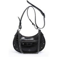 JFY Women's Chunky Metal Chain Handle Crocodile Skin Pattern Cross Body Bag in Black