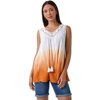 Roman Women's Cotton Lace Detail Ombre V-Neck Vest Top in Orange | Size: 14
