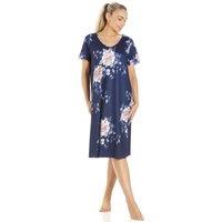 Camille Women's Lightweight Floral Print Nightdress in Navy | Size: 22-24