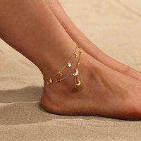 Luxe Tones Women's Cassia Double Layer Celestial Moon & Star Gold Anklet