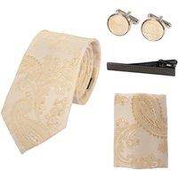 Paul Andrew Paisley Neck Tie Pocket Square Cuff Links in Cream