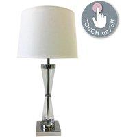 First Choice Lighting Chrome Plate Table Touch Light with White Cotton Fabric Shade in Silver
