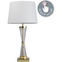 First Choice Lighting Gold Plated Table Touch Light with White Cotton Fabric Shade