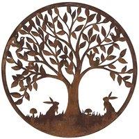 Inspirational Gifting Woodland Rabbit Garden Screen Wall Art Plaque 60cm Diameter in Brown